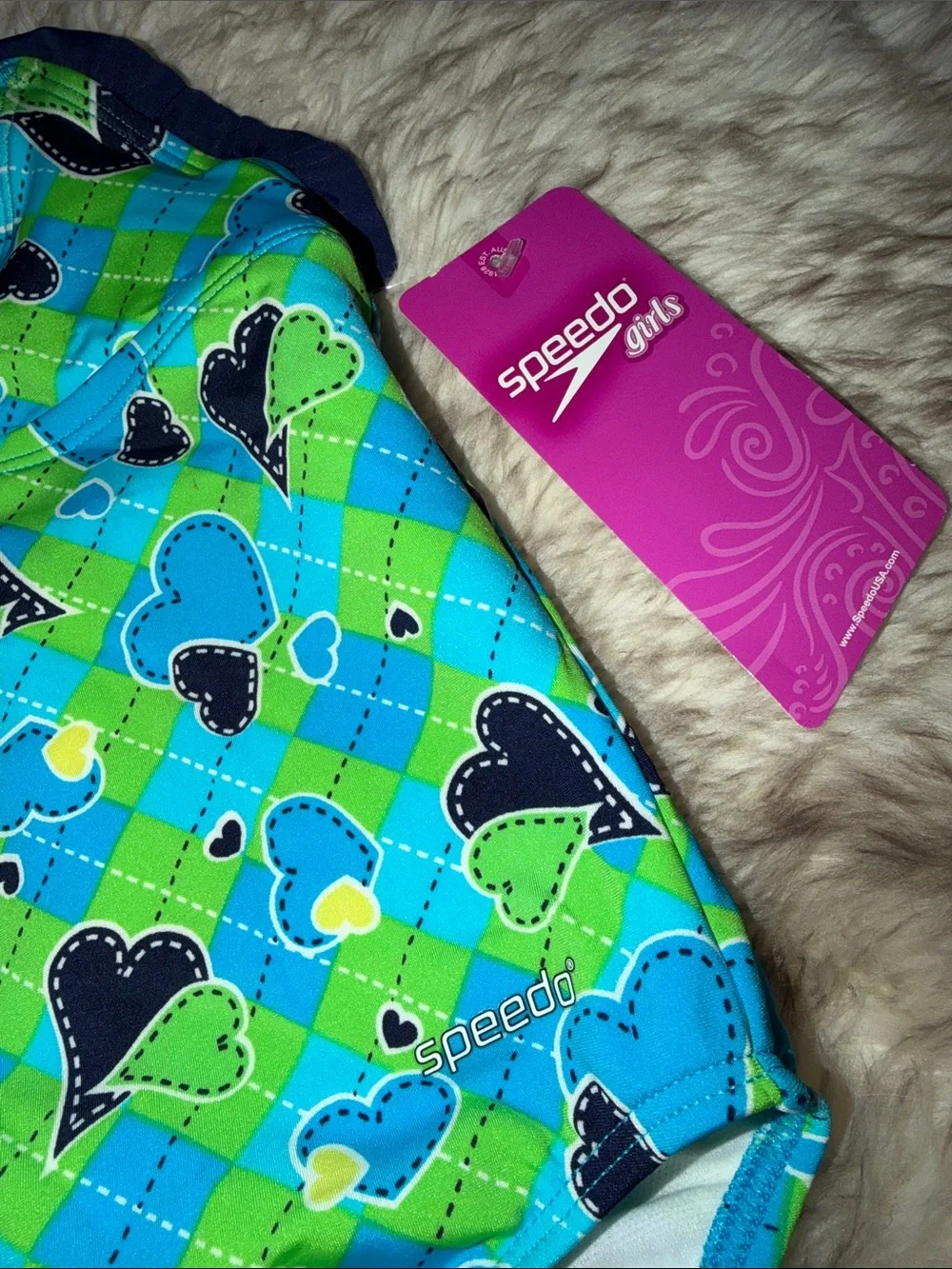 New Speedo Girls Blue & Green Heart-Print One-Piece Swimsuit 4 bathing suit pool